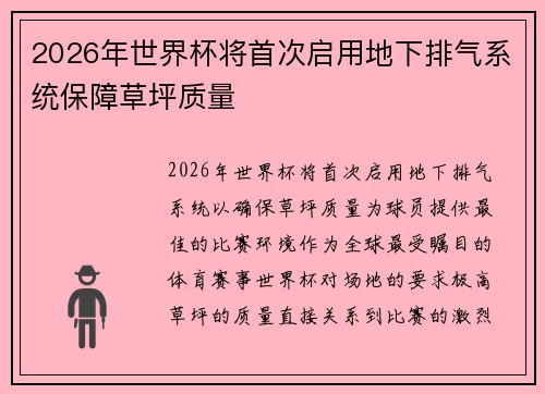 2026年世界杯将首次启用地下排气系统保障草坪质量
